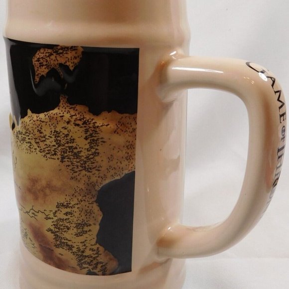 2014 Game of Thrones Cream Colored Embossed Map Ceramic Beer Stein 7" tall NICE - Picture 3 of 4